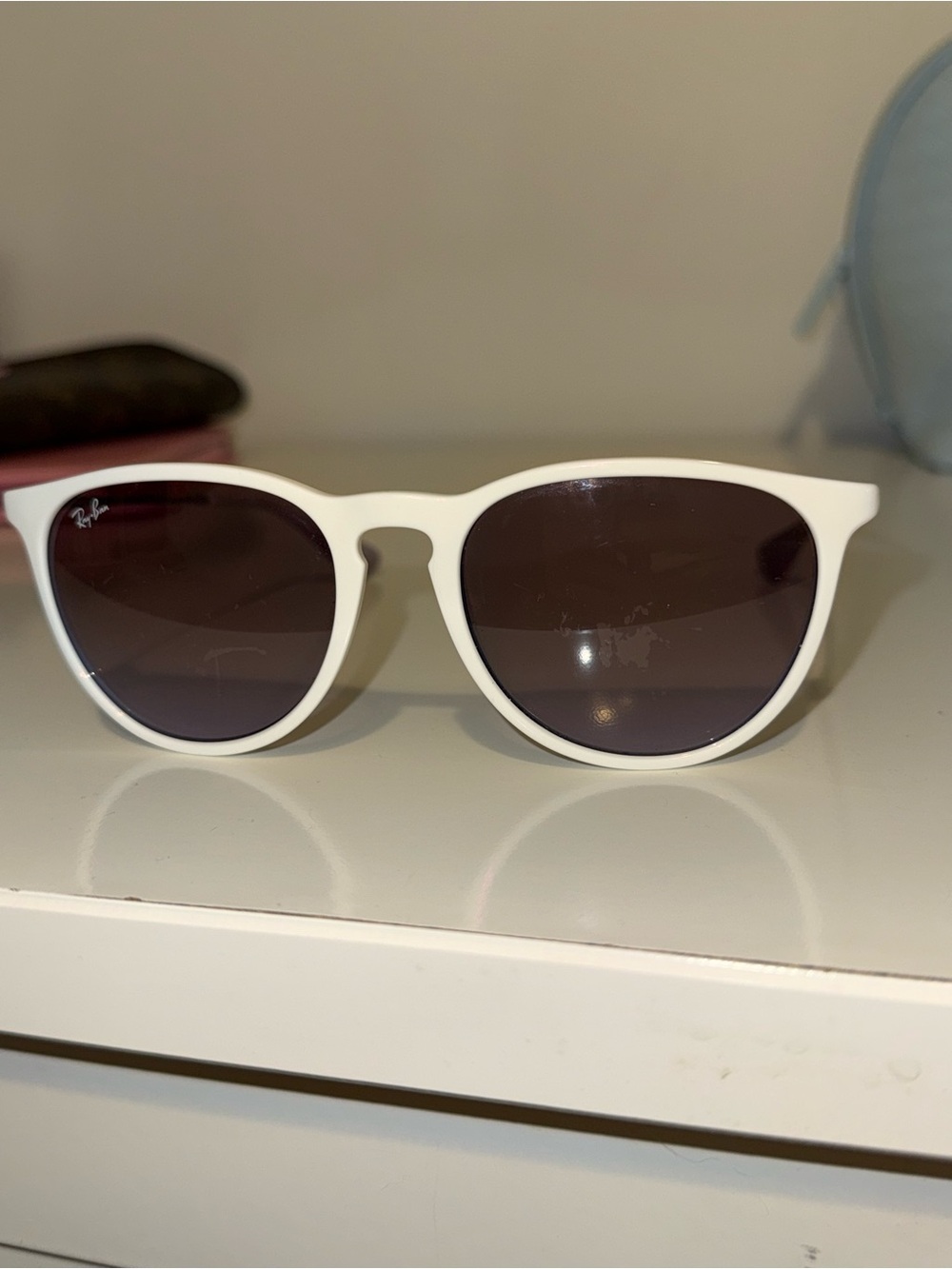 Ray-Ban Erika White Frame Sunglasses with Purple Lenses and Black Case - Picture 2 of 8